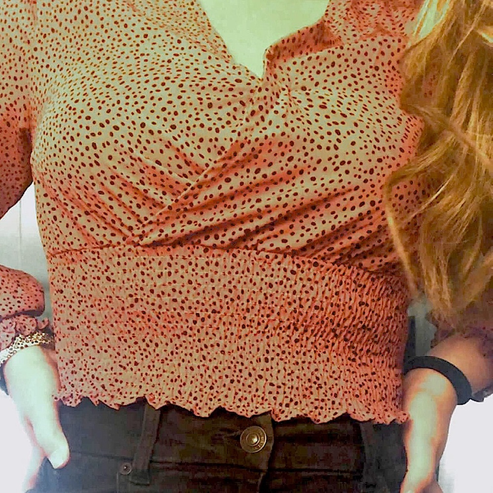 Pink Dalmatian print long-sleeve crop top